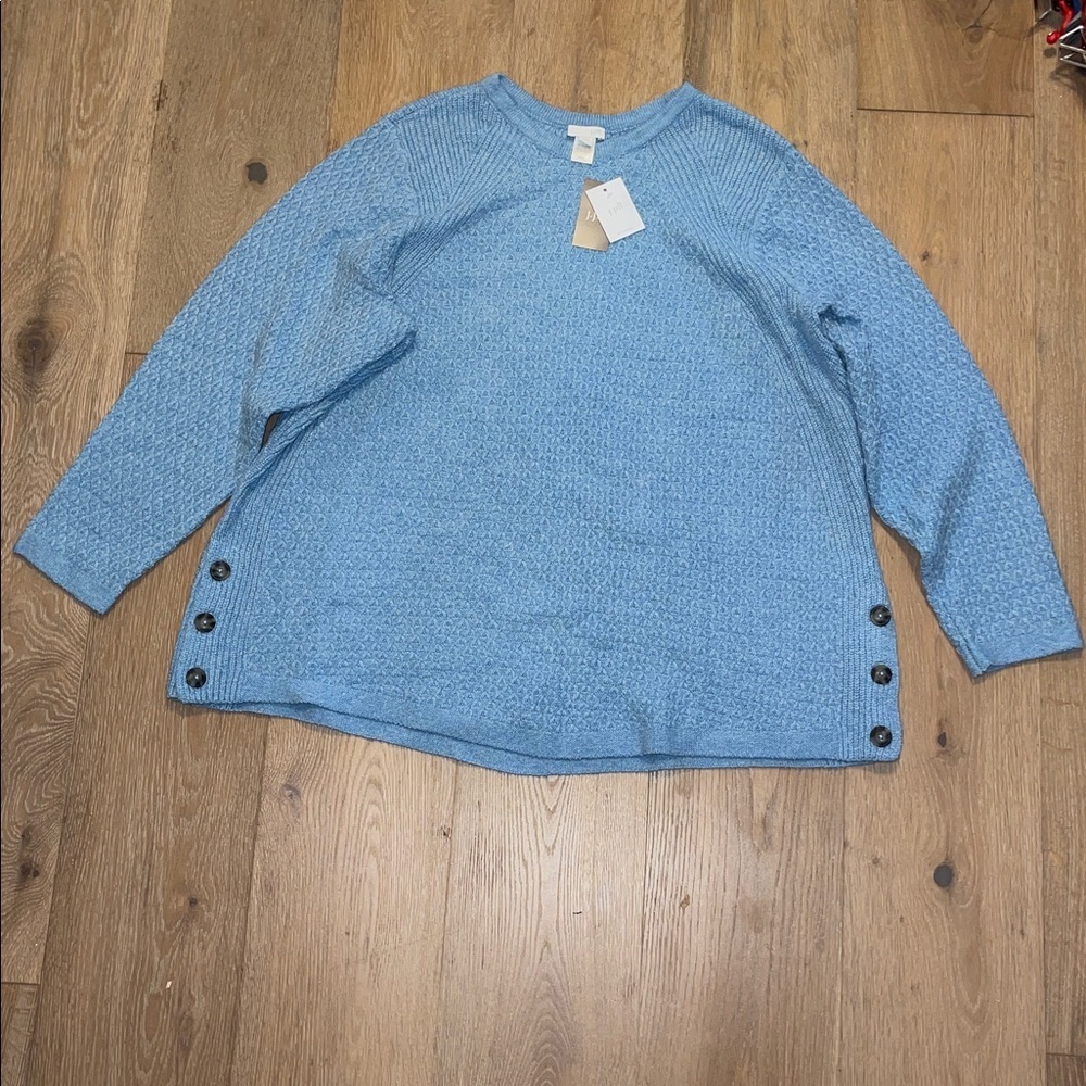 New J.Jill Blue Knit Sweater Button Details Women's  2x  dusty blue long sleeve